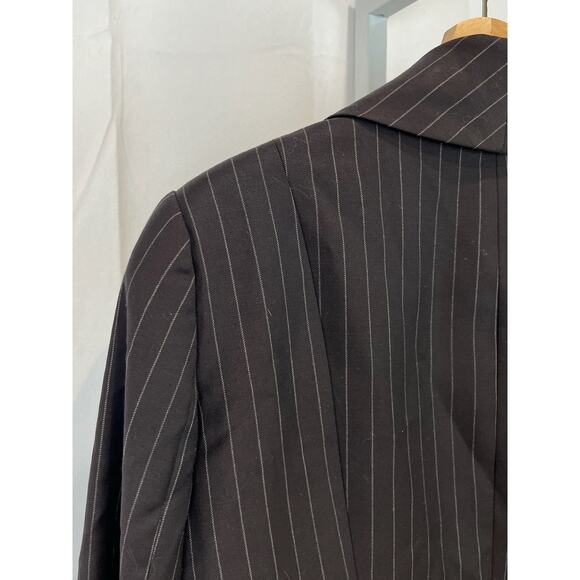 MARIA PINTO Size 16 Two Piece Suit Jacket Straight Skirt Pinstripe Kona Brown - Picture 6 of 16